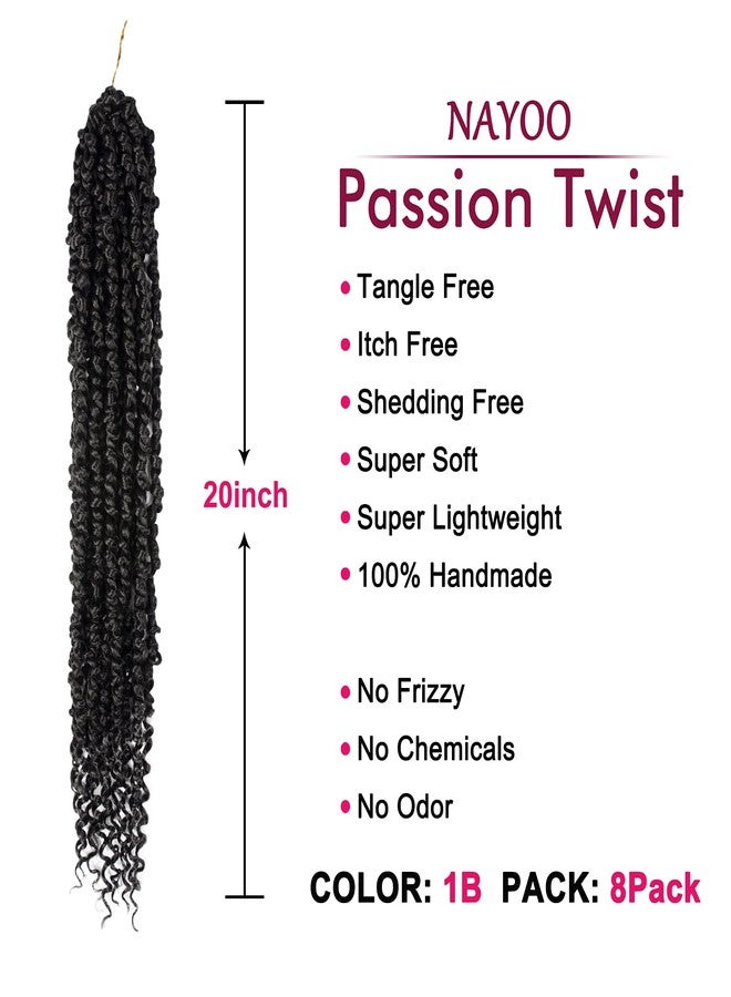 NAYOO Passion Twist Hair - 8 Packs 20 Inch Passion Twist Crochet Hair For Women, Crochet Pretwisted Curly Hair Passion Twists Synthetic Braiding Hair Extensions (20 Inch 8 Packs, 1B) - Image 2